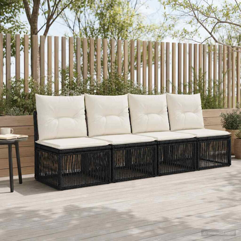 vidaXL 4-zits bank 4 st 4-Aantal zitplaatsen Zwart poly rattan afbeelding 1
