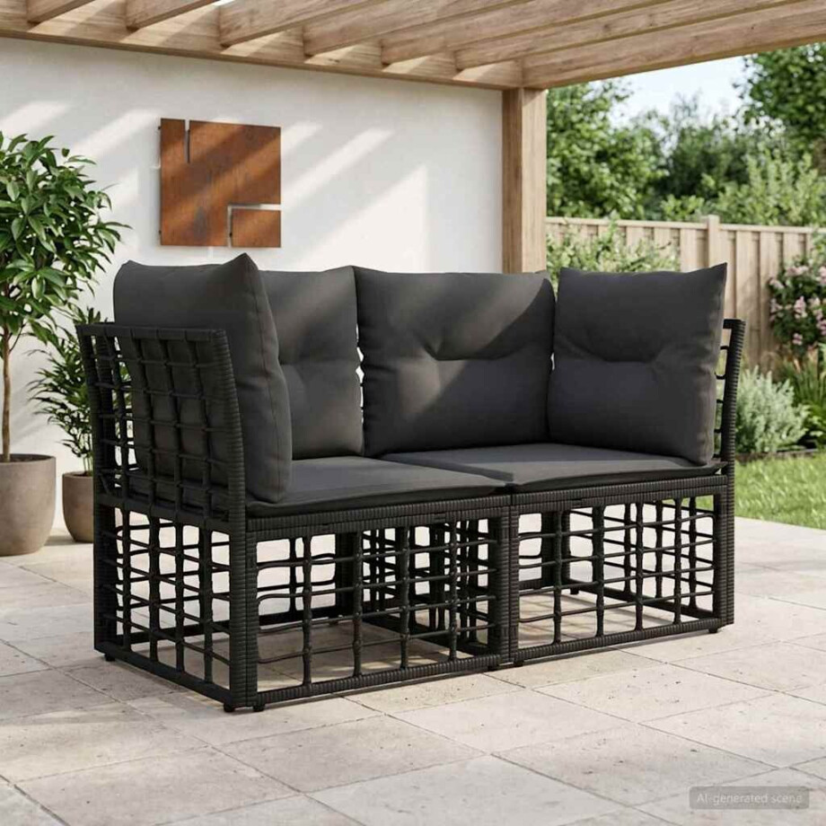 vidaXL Buiten loveseat 2 pcs Zwart en Donkergrijs poly rattan afbeelding 1