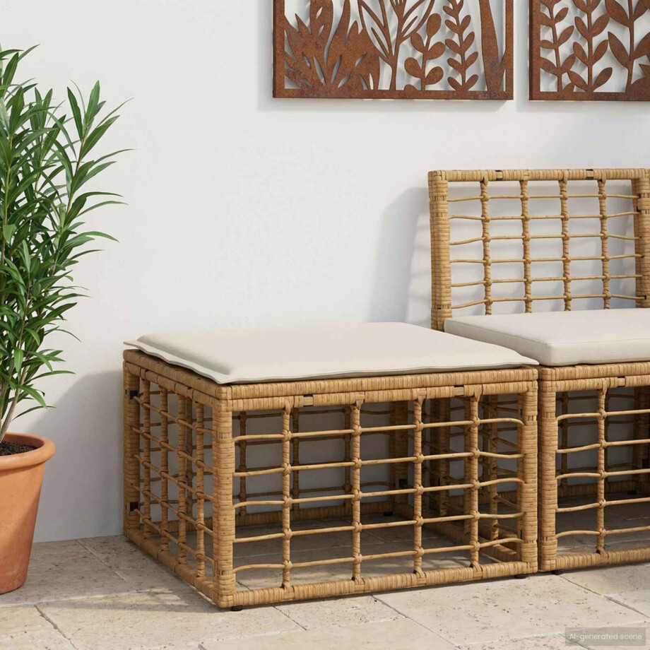 vidaXL Tuinvoetenbank Naturel poly rattan afbeelding 1