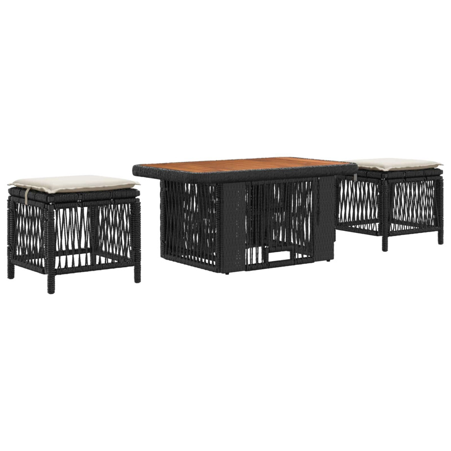 vidaXL Tuin eettafelset met kussen 3 pcs Zwart en Crème poly rattan afbeelding 1