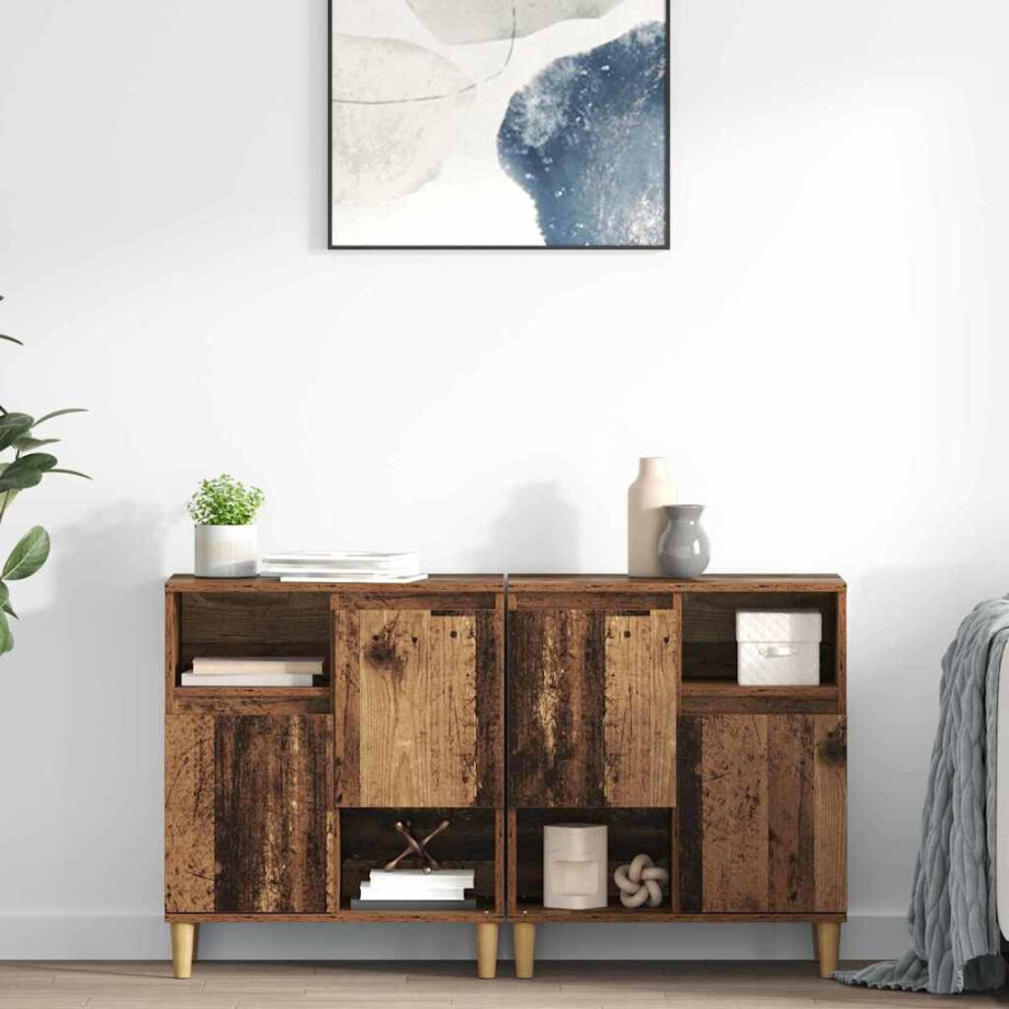 vidaXL Dressoirs 2 pcs Oud Hout 60 x 35 x 70 cm Bewerkt hout afbeelding 1