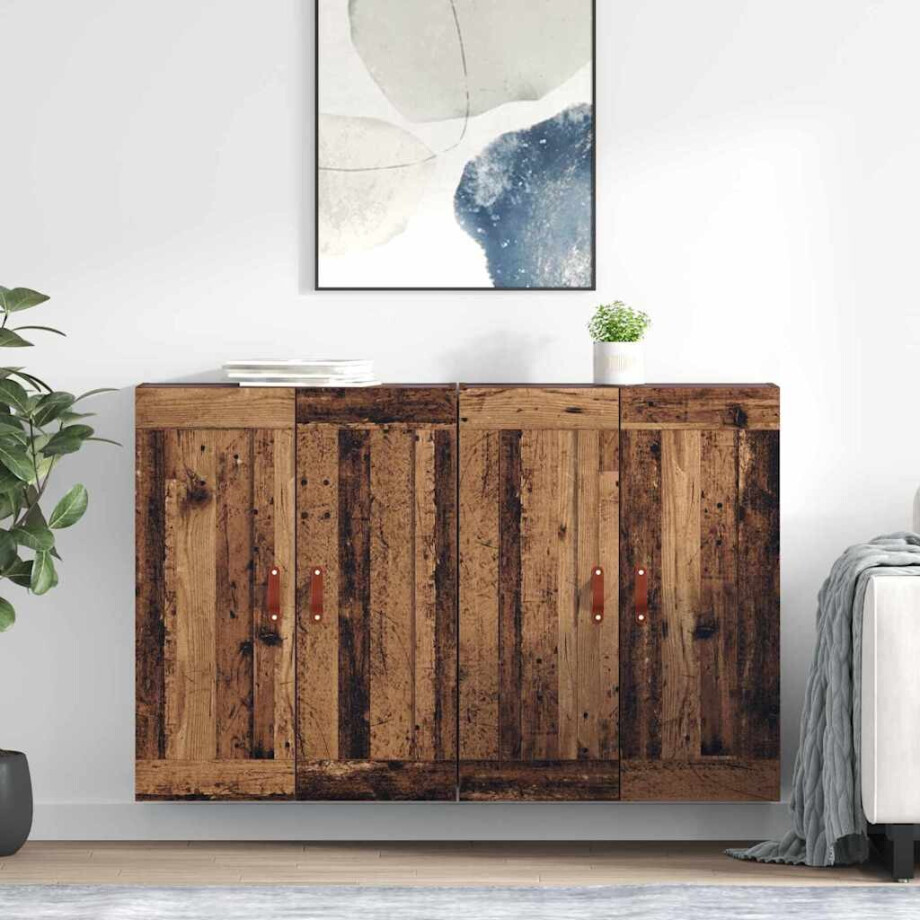 vidaXL Wandkast 2 pcs Oudhout 69,5 x 34 x 90 cm Bewerkt hout afbeelding 1