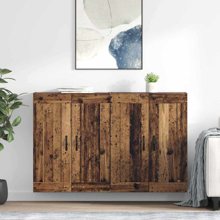 vidaXL Wandkasten 2 pcs Oud Hout 69,5 x 34 x 90 cm Bewerkt hout afbeelding 1
