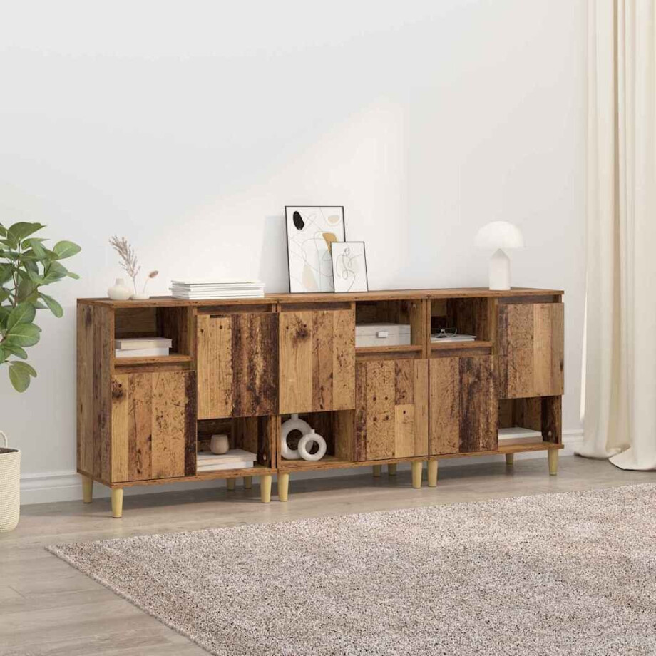 vidaXL Dressoirs 3 pcs Oud Hout 60 x 35 x 70 cm Bewerkt hout vidaXL Dressoirs 3 pcs Oud Hout 60 x 35 x 70 cm Bewerkt hout afbeelding 1