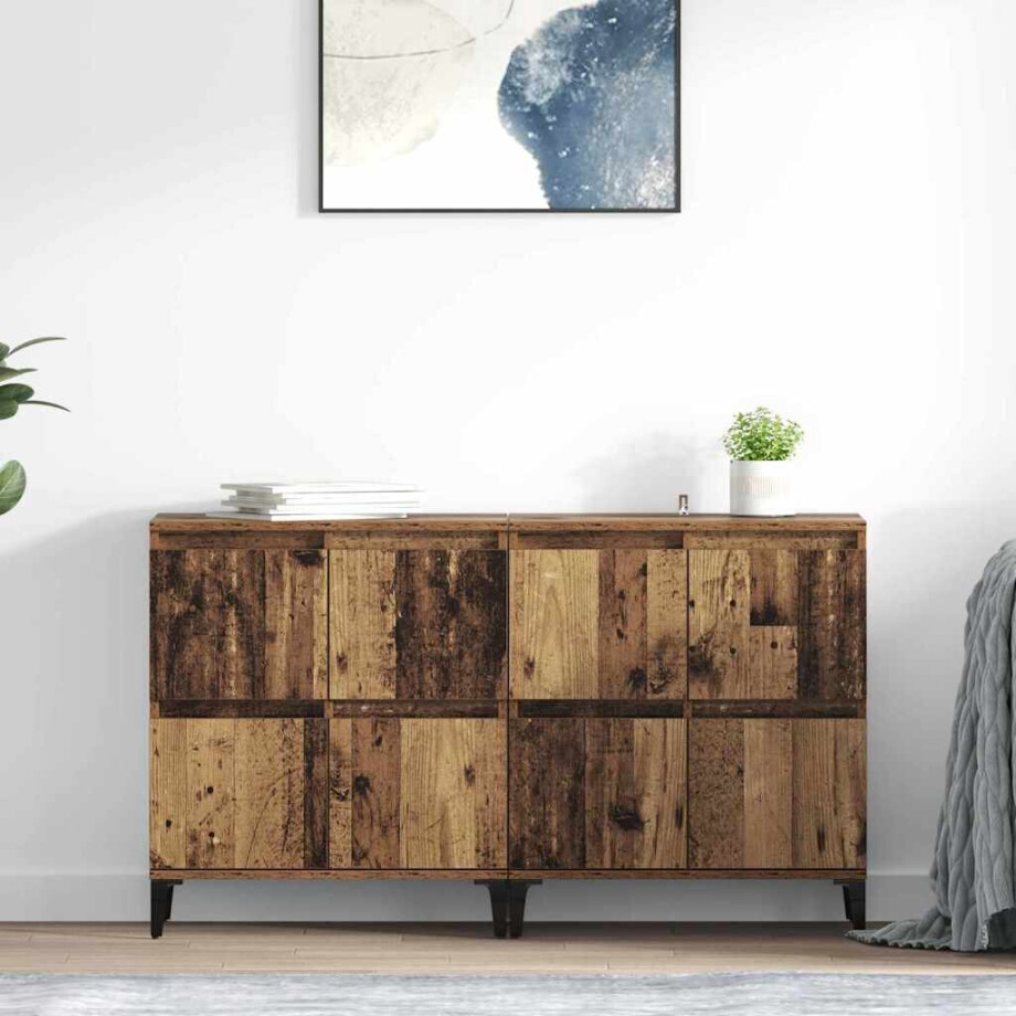vidaXL Dressoirs 2 pcs Oud Hout 60 x 35 x 70 cm Bewerkt hout afbeelding 1
