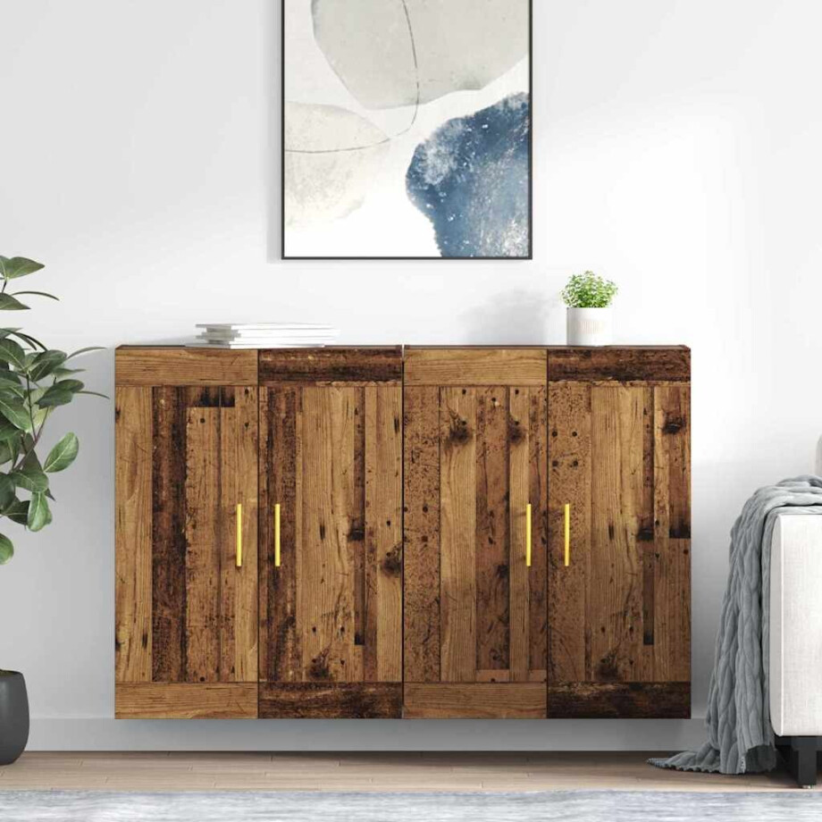vidaXL Wandkast 2 pcs Oudhout 69,5 x 34 x 90 cm Bewerkt hout afbeelding 1
