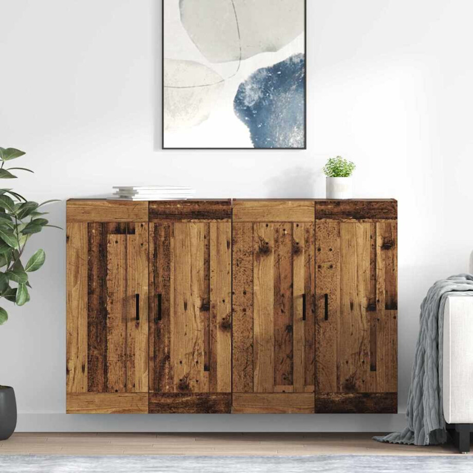 vidaXL Wandkast 2 pcs Oudhout 69,5 x 34 x 90 cm Bewerkt hout afbeelding 1