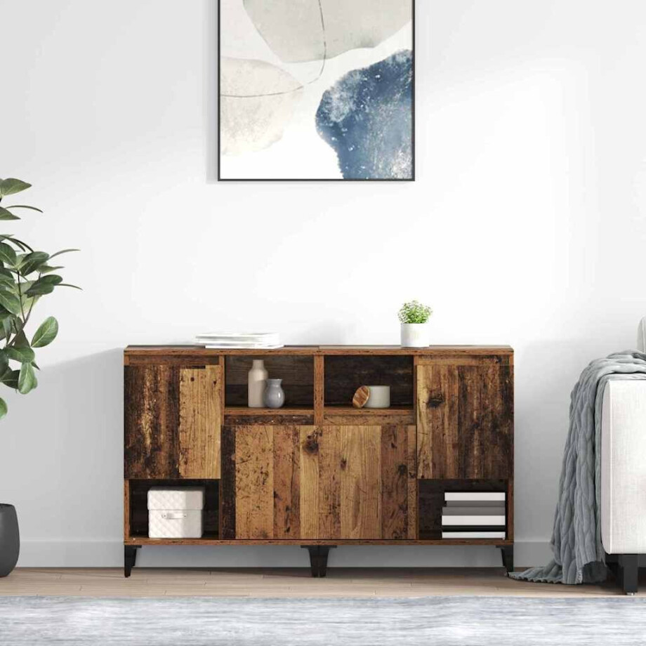 vidaXL Dressoirs 2 pcs Oud Hout 60 x 35 x 70 cm Bewerkt hout afbeelding 1