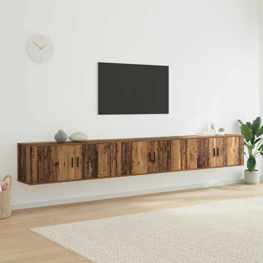 vidaXL Wandtv-kast Set 3 pcs Oud Hout 100 x 34,5 x 40 cm Bewerkt hout afbeelding 1
