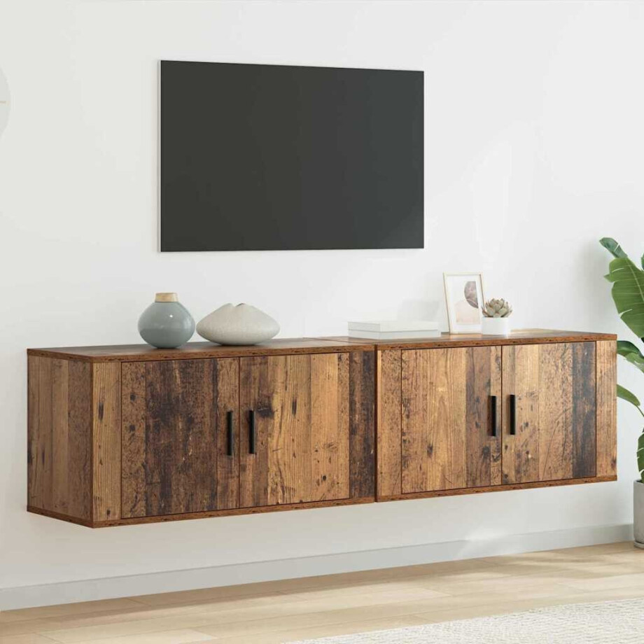 vidaXL Wandtv-kast Set 2 pcs Oud Hout 80 x 34,5 x 40 cm Bewerkt hout afbeelding 1