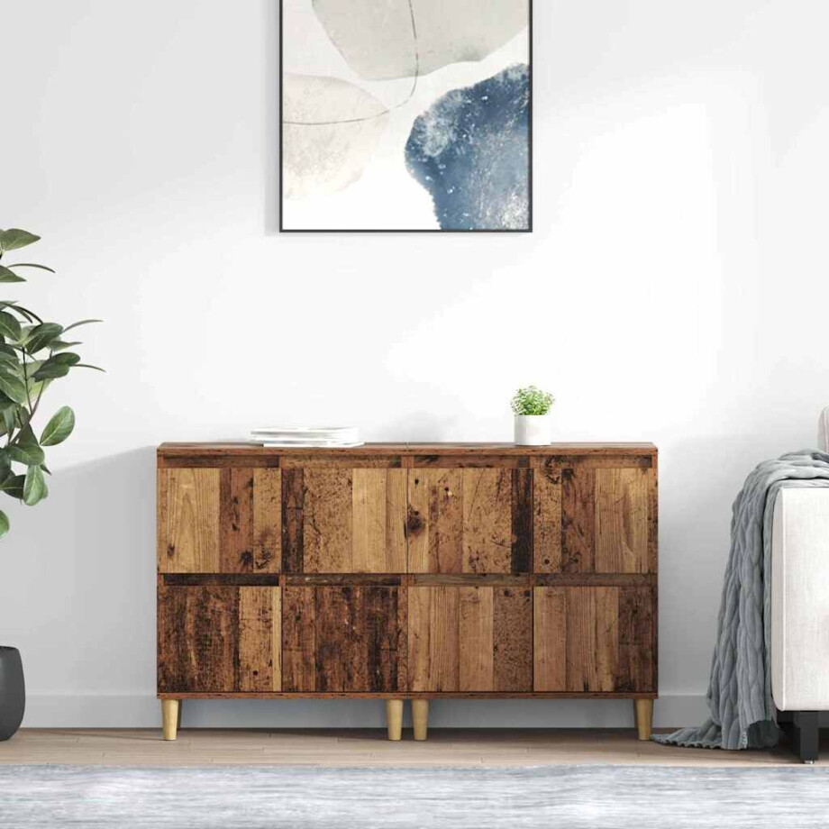 vidaXL Dressoirs 2 pcs Oud Hout 60 x 35 x 70 cm Bewerkt hout afbeelding 1