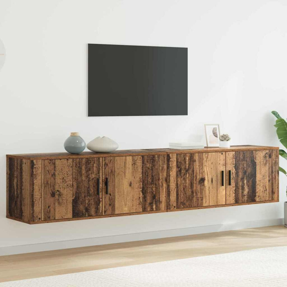 vidaXL Wandtv-kast Set 2 pcs Oud Hout 100 x 34,5 x 40 cm Bewerkt hout afbeelding 1