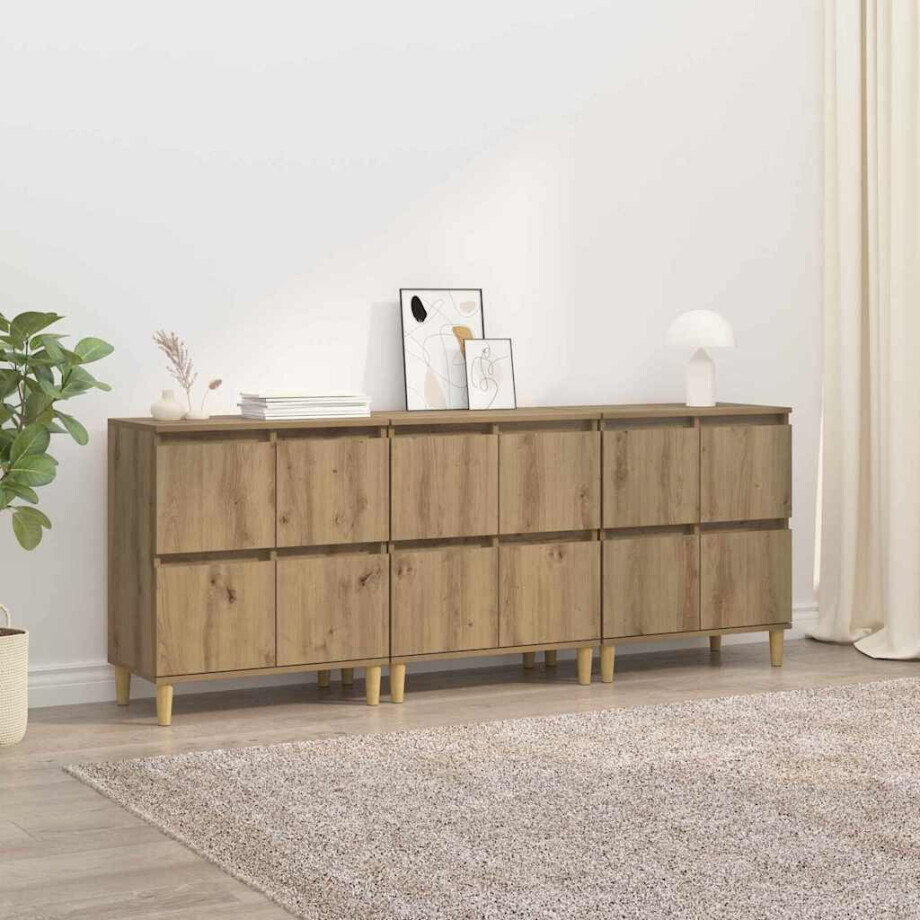 vidaXL Dressoirs 3 pcs Artisan Eiken 60 x 35 x 70 cm Bewerkt hout afbeelding 1