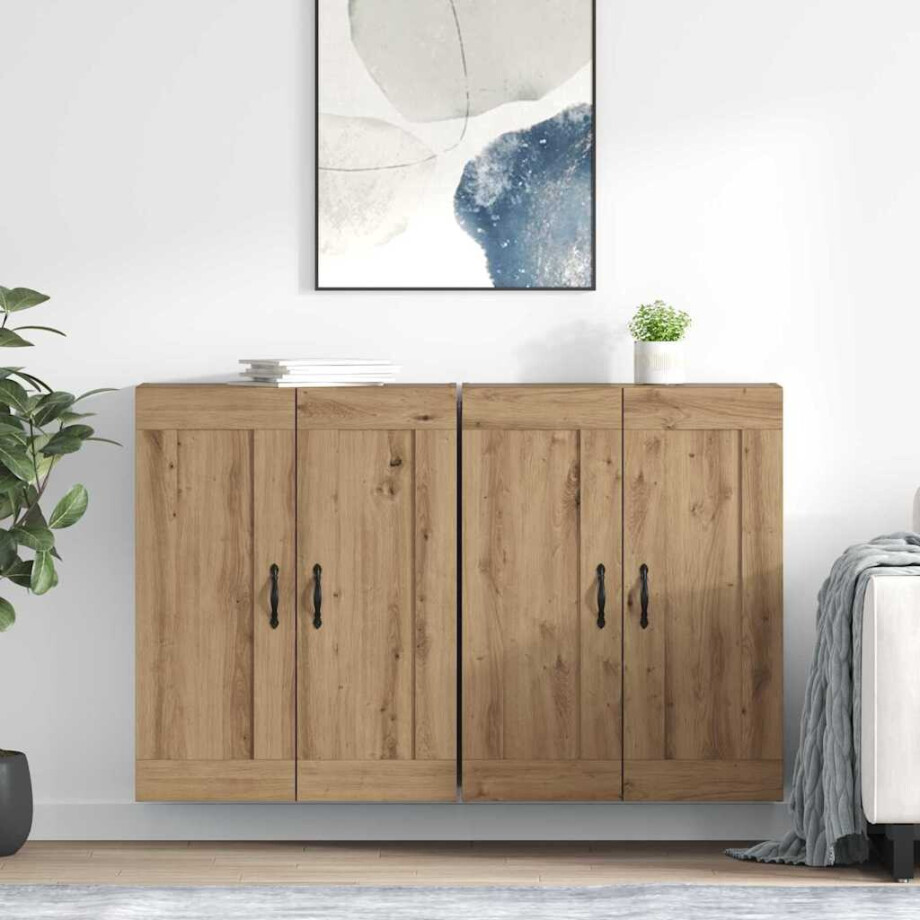 vidaXL Wandkasten 2 pcs Artisan Eiken 69,5 x 34 x 90 cm Bewerkt hout afbeelding 1