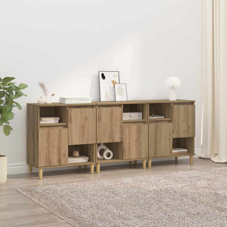 vidaXL Dressoirs 3 pcs Artisan Eiken 60 x 35 x 70 cm Bewerkt hout vidaXL Dressoirs 3 pcs Artisan Eiken 60 x 35 x 70 cm Bewerkt hout afbeelding 1