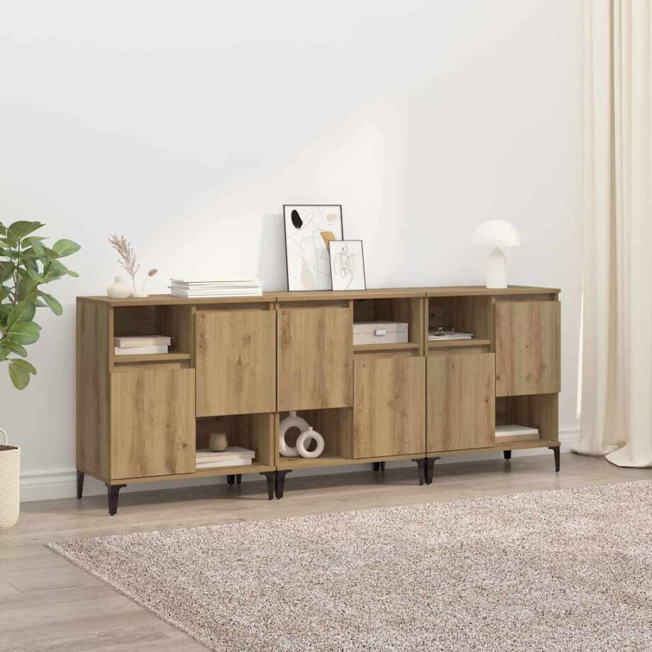 vidaXL Dressoirs 3 pcs Artisan Eiken 60 x 35 x 70 cm Bewerkt hout afbeelding 1