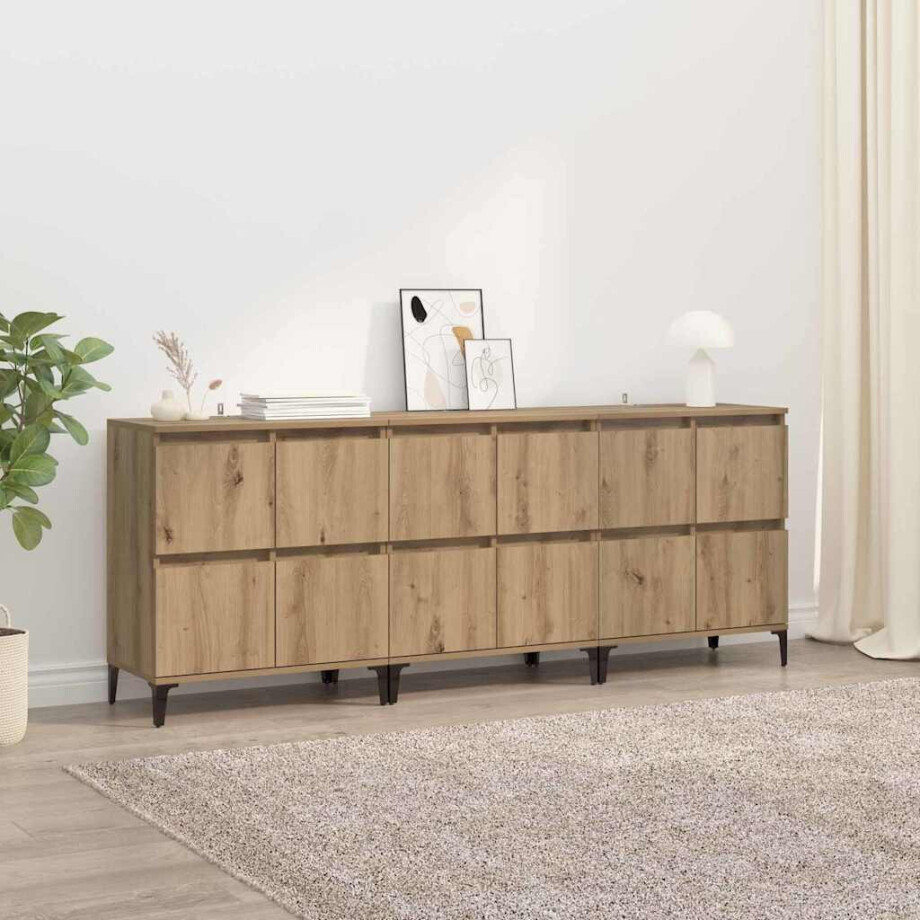 vidaXL Dressoirs 3 pcs Artisan Eiken 60 x 35 x 70 cm Bewerkt hout vidaXL Dressoirs 3 pcs Artisan Eiken 60 x 35 x 70 cm Bewerkt hout afbeelding 1