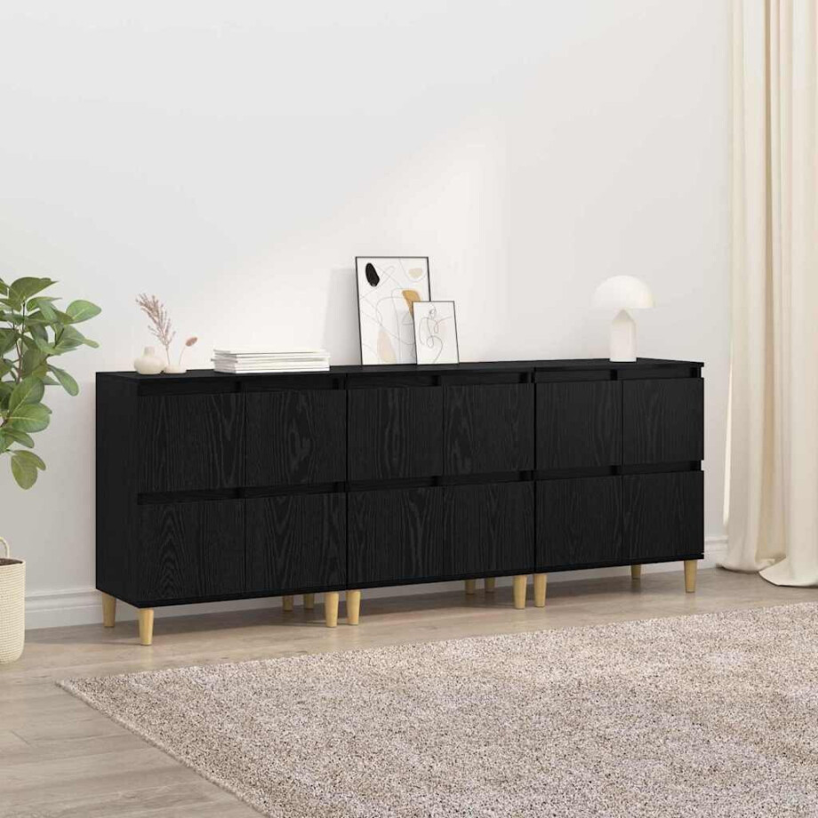 vidaXL Dressoirs 3 pcs Zwart Eiken 60 x 35 x 70 cm Bewerkt hout vidaXL Dressoirs 3 pcs Zwart Eiken 60 x 35 x 70 cm Bewerkt hout afbeelding 1