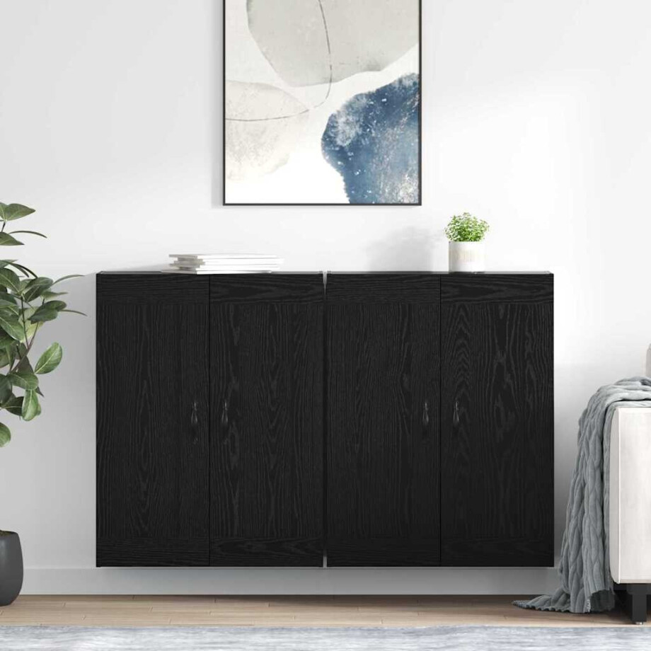 vidaXL Wandkast 2 pcs Zwart Eiken 69,5 x 34 x 90 cm Bewerkt hout afbeelding 1