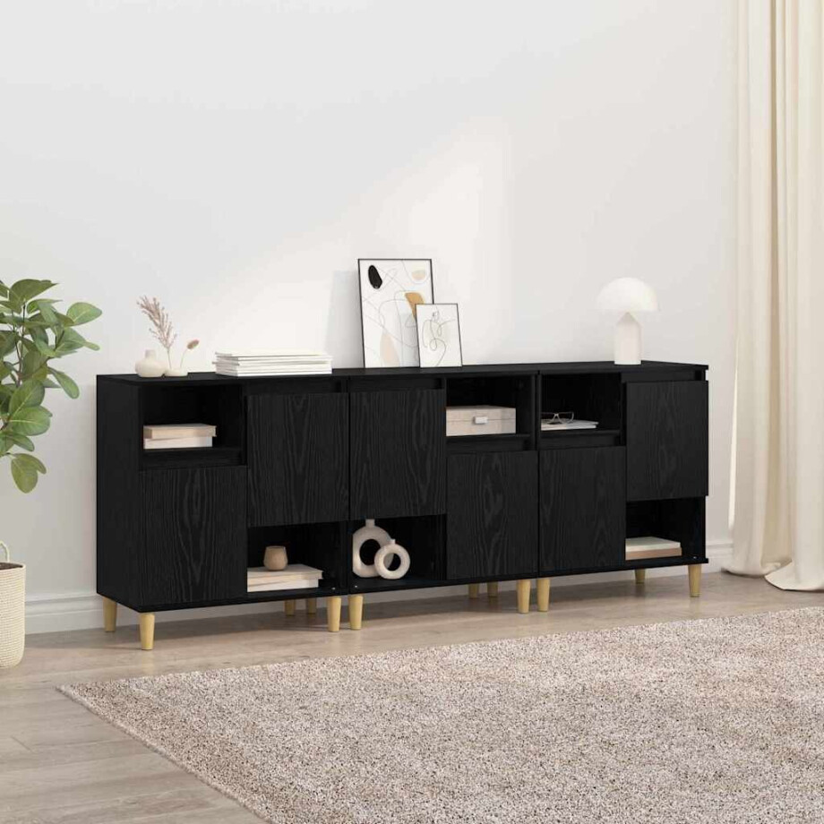 vidaXL Dressoirs 3 pcs Zwart Eiken 60 x 35 x 70 cm Bewerkt hout vidaXL Dressoirs 3 pcs Zwart Eiken 60 x 35 x 70 cm Bewerkt hout afbeelding 1