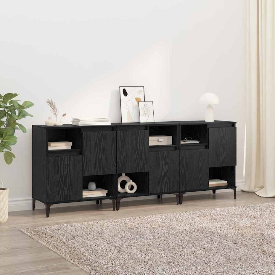 vidaXL Dressoirs 3 pcs Zwart Eiken 60 x 35 x 70 cm Bewerkt hout vidaXL Dressoirs 3 pcs Zwart Eiken 60 x 35 x 70 cm Bewerkt hout afbeelding 1