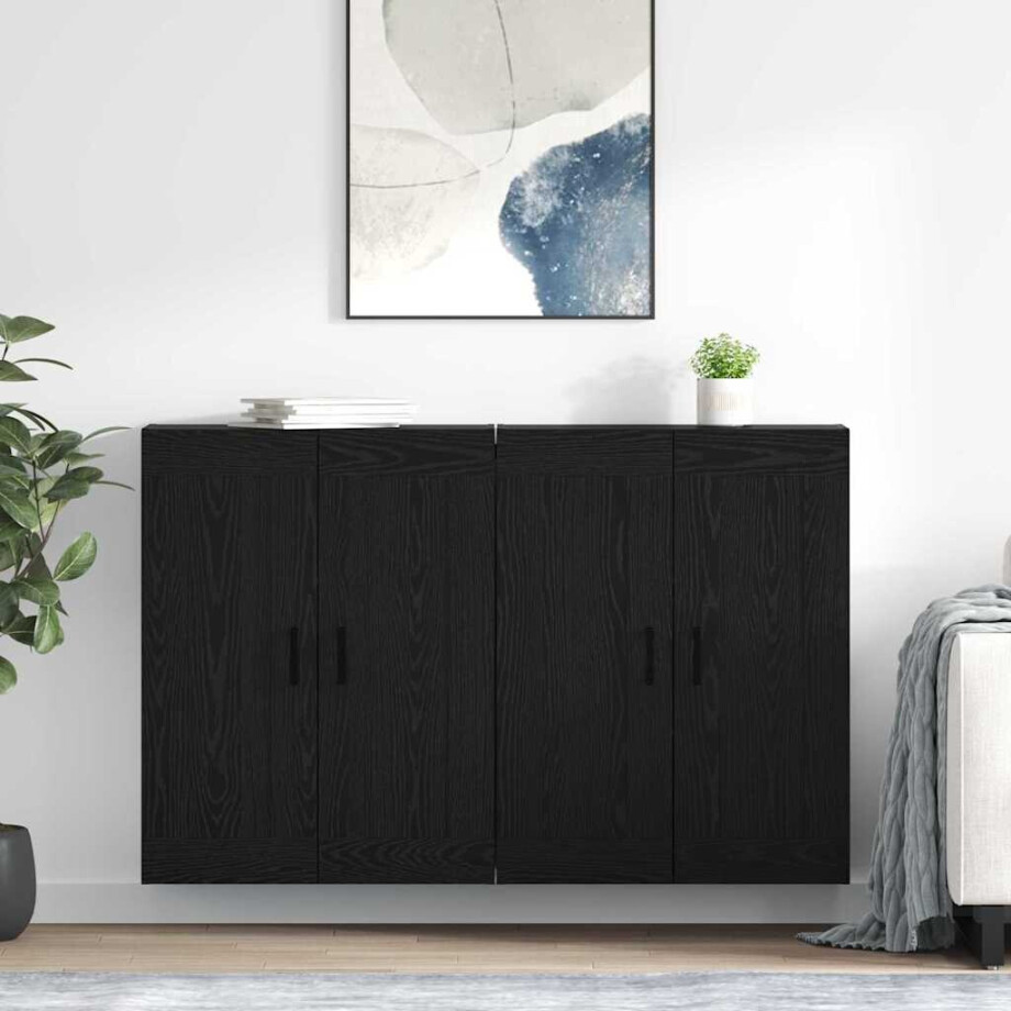 vidaXL Wandkast 2 pcs Zwart Eiken 69,5 x 34 x 90 cm Bewerkt hout afbeelding 1