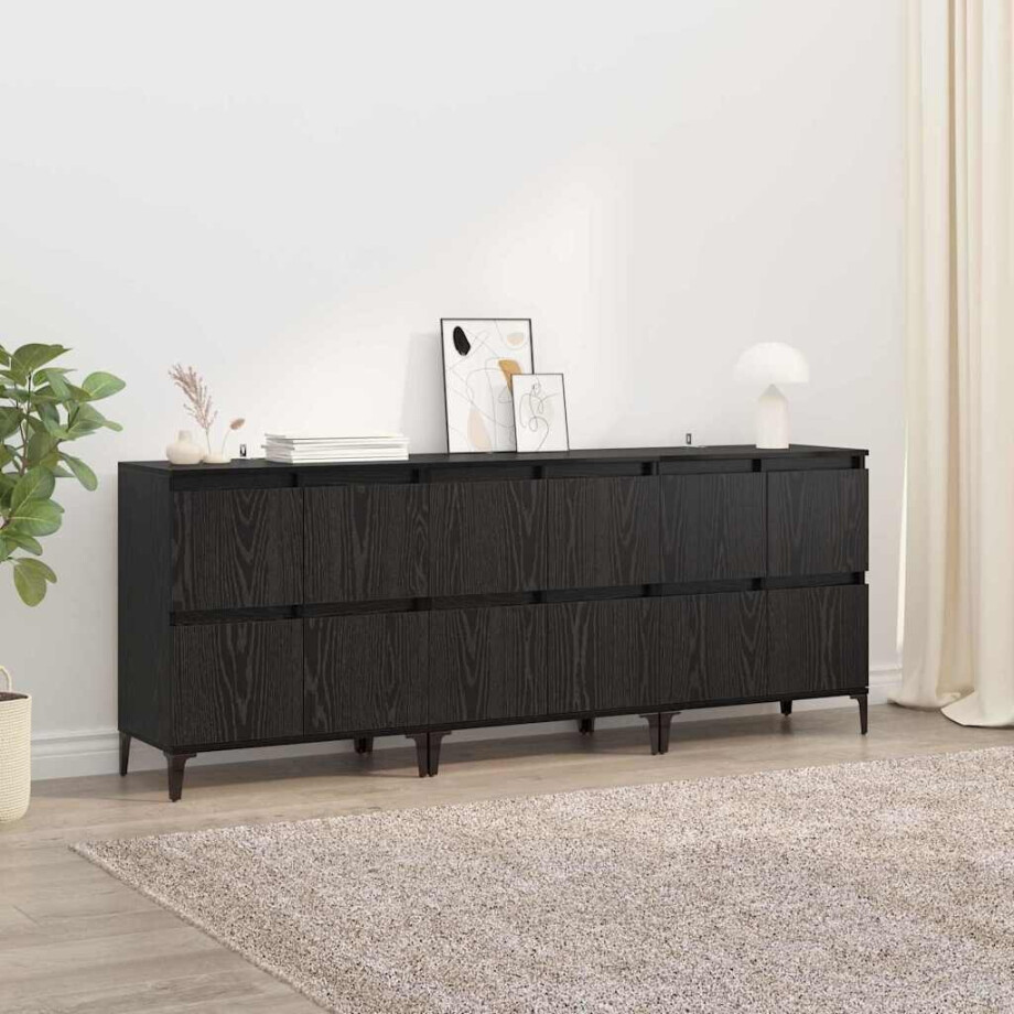 vidaXL Dressoirs 3 pcs Zwart Eiken 60 x 35 x 70 cm Bewerkt hout vidaXL Dressoirs 3 pcs Zwart Eiken 60 x 35 x 70 cm Bewerkt hout afbeelding 1