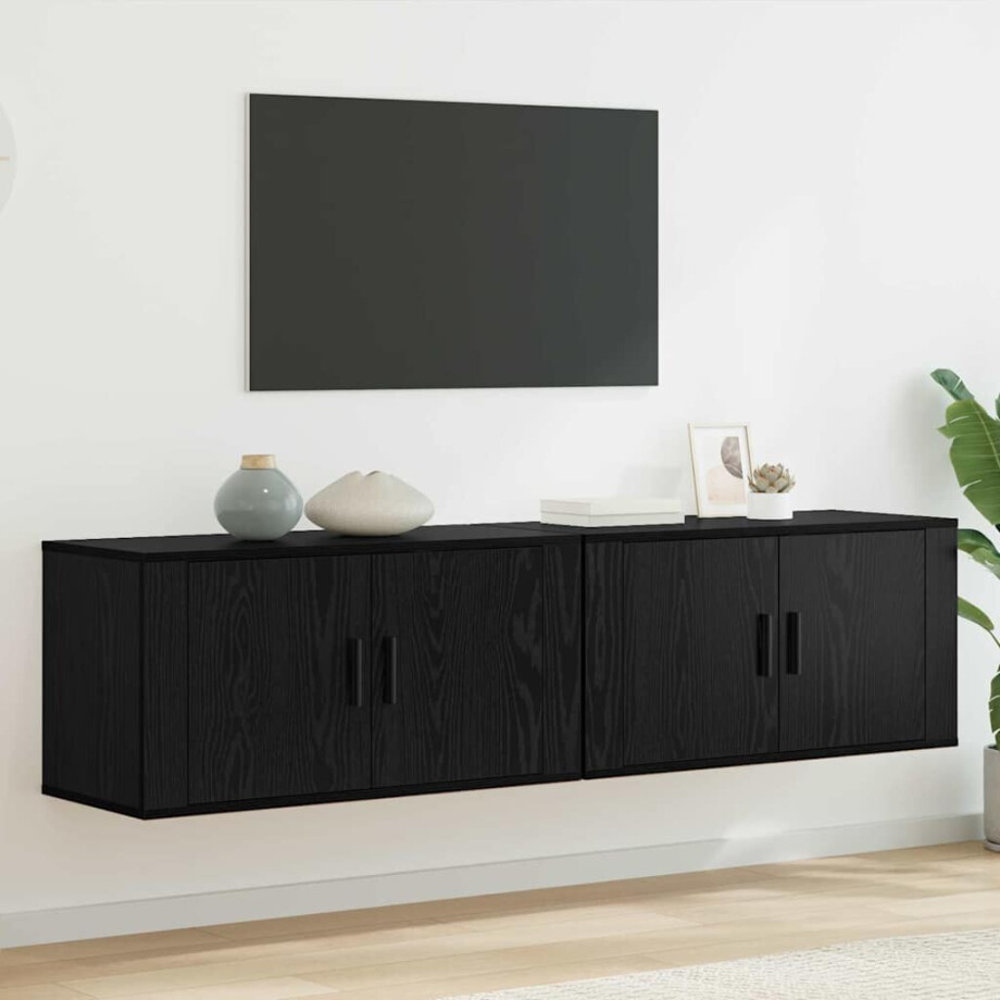 vidaXL Wandtv-kast Set 2 pcs Zwart Eiken 80 x 34,5 x 40 cm vidaXL Wandtv-kast Set 2 pcs Zwart Eiken 80 x 34,5 x 40 cm afbeelding 1