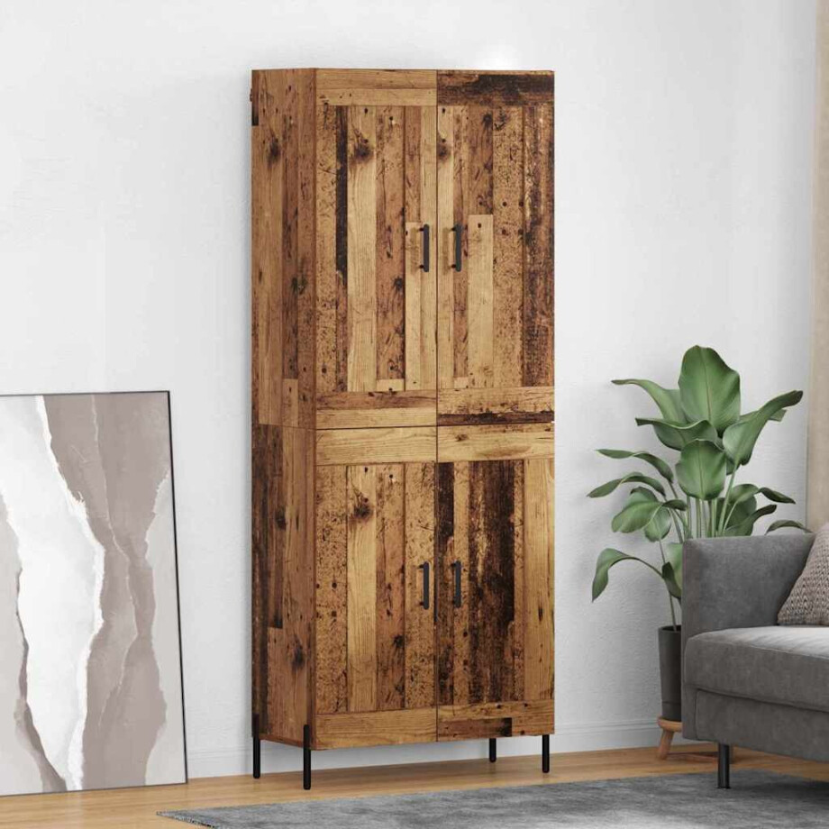 vidaXL Hoge kast 2 pcs Oud Hout Bewerkt hout afbeelding 1