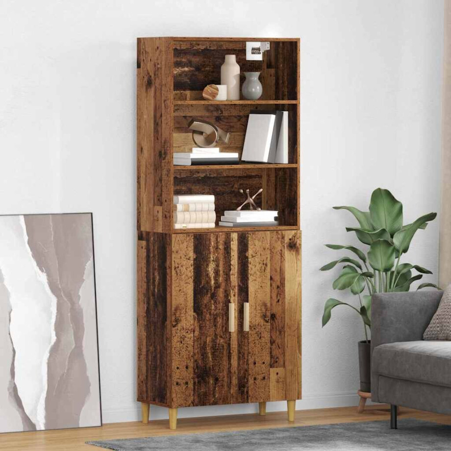 vidaXL Hoge kast Oud Hout 69,5 x 32,5 x 180 cm Bewerkt hout afbeelding 1