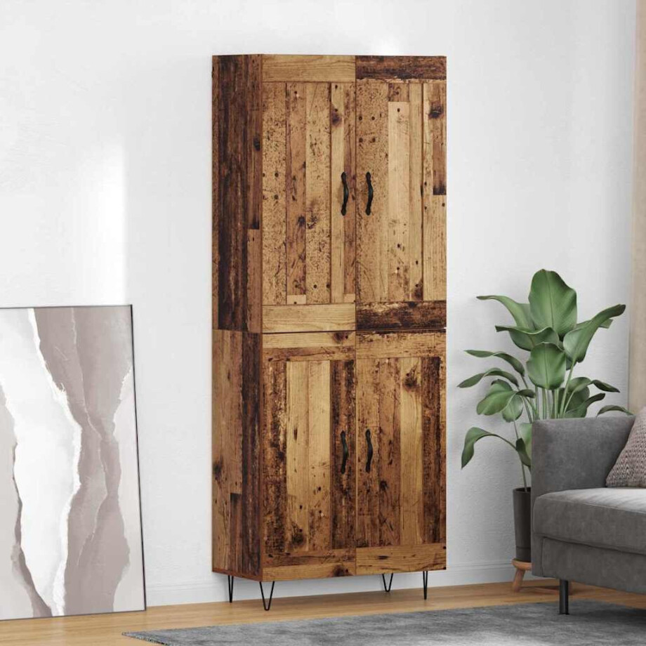 vidaXL Hoge kast Oud Hout 69,5 x 34 x 180 cm Bewerkt hout afbeelding 1