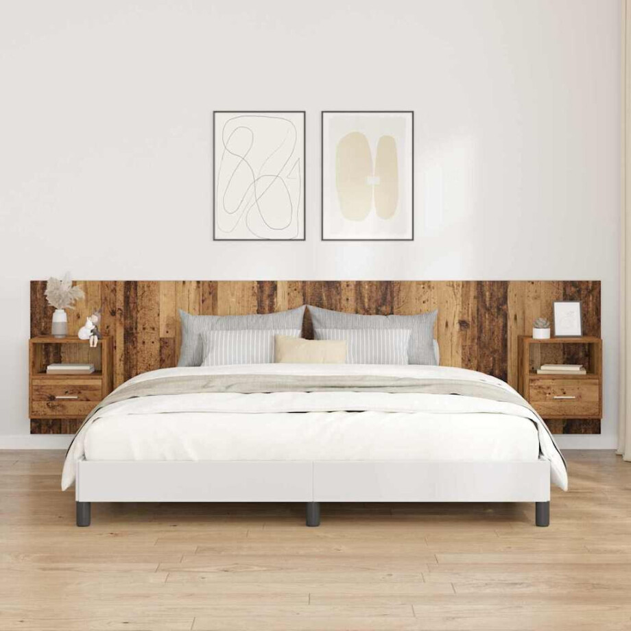 vidaXL Hoofdbord Met Kast met lade 3 pcs Oud Hout Bewerkt hout afbeelding 1