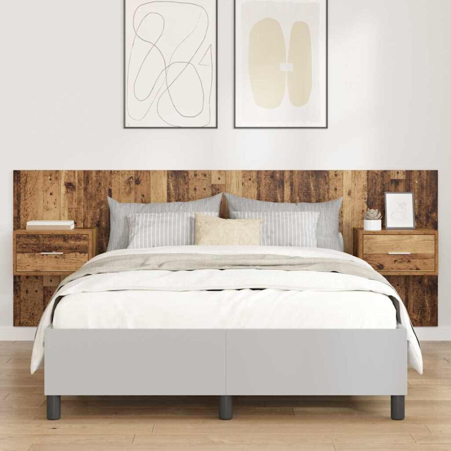 vidaXL Hoofdbord Met Kast met lade 3 pcs Oud Hout Bewerkt hout afbeelding 1