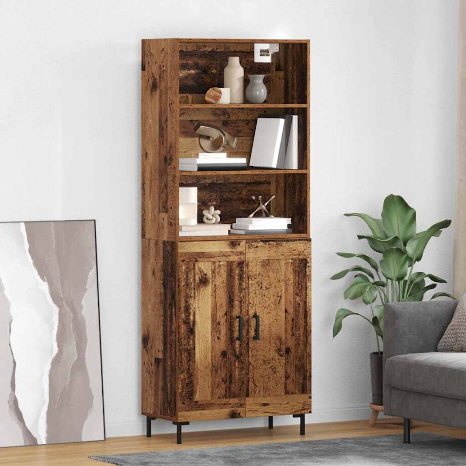 vidaXL Hoge kast Oudhout 69,5 x 34 x 180 cm Bewerkt hout afbeelding 1