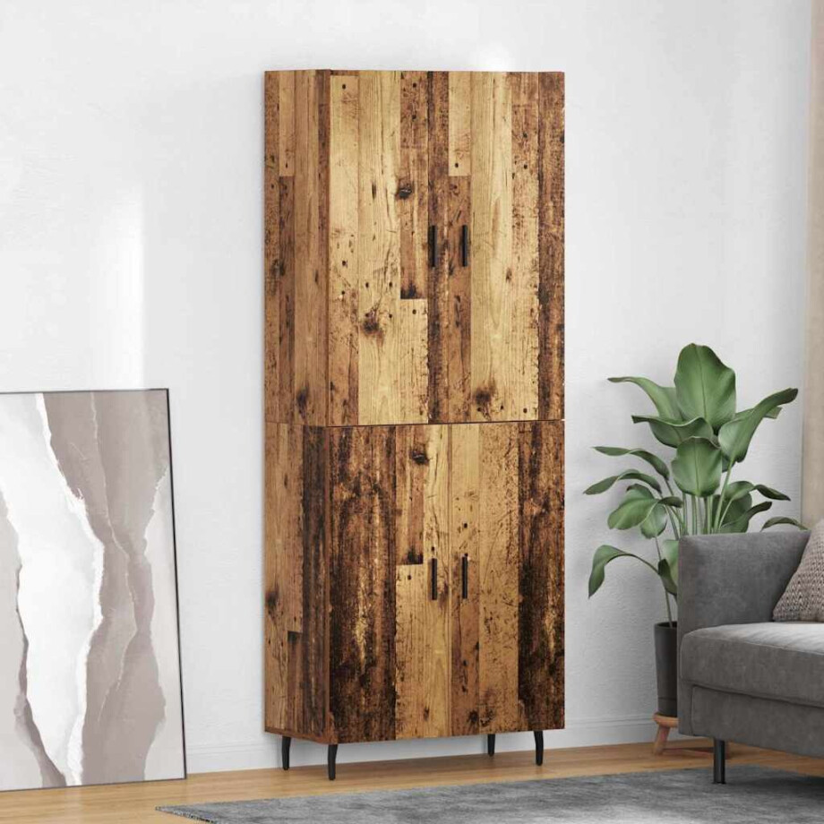 vidaXL Hoge kast 2 pcs Oud Hout Bewerkt hout afbeelding 1