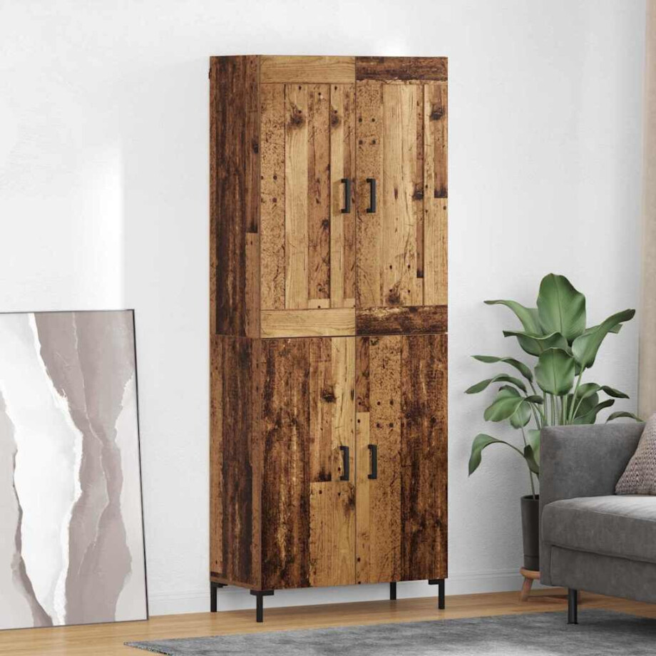 vidaXL Hoge kast 2 pcs Oud Hout Bewerkt hout afbeelding 1
