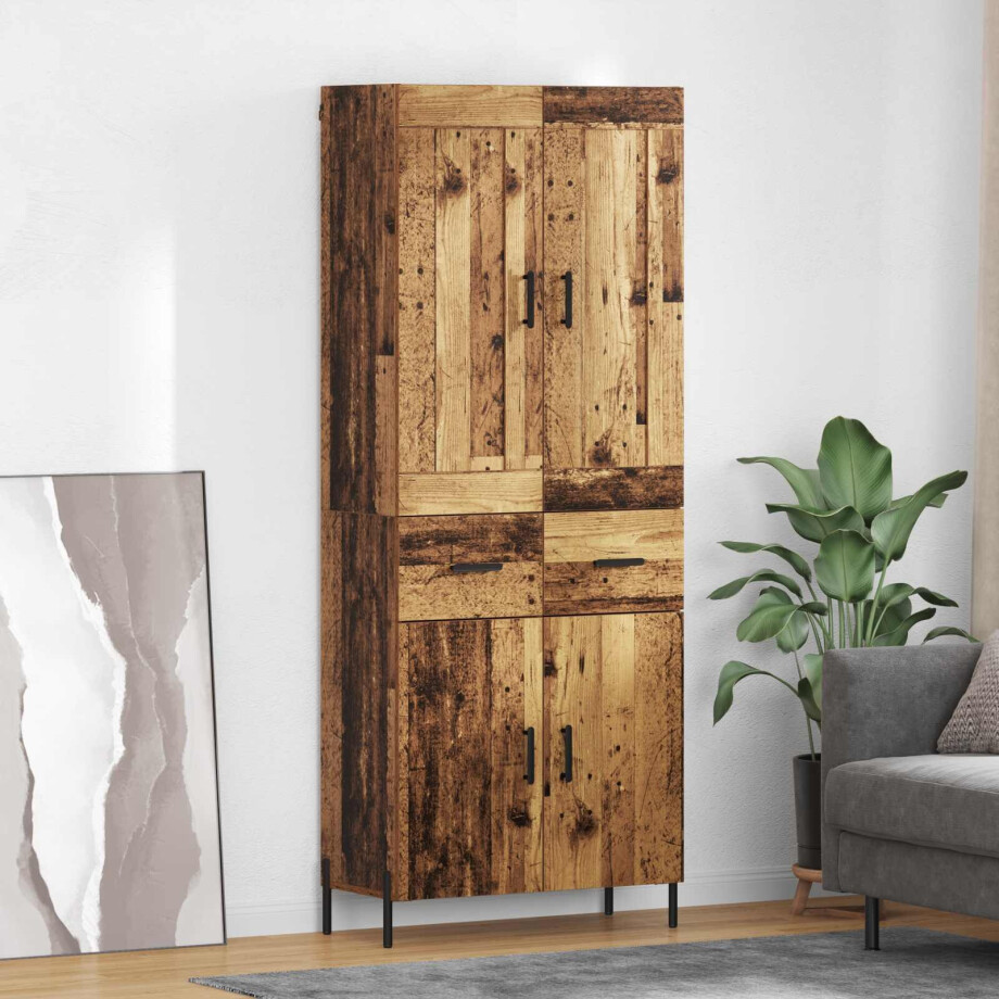 vidaXL Hoge kast 2 pcs Oud Hout Bewerkt hout afbeelding 1