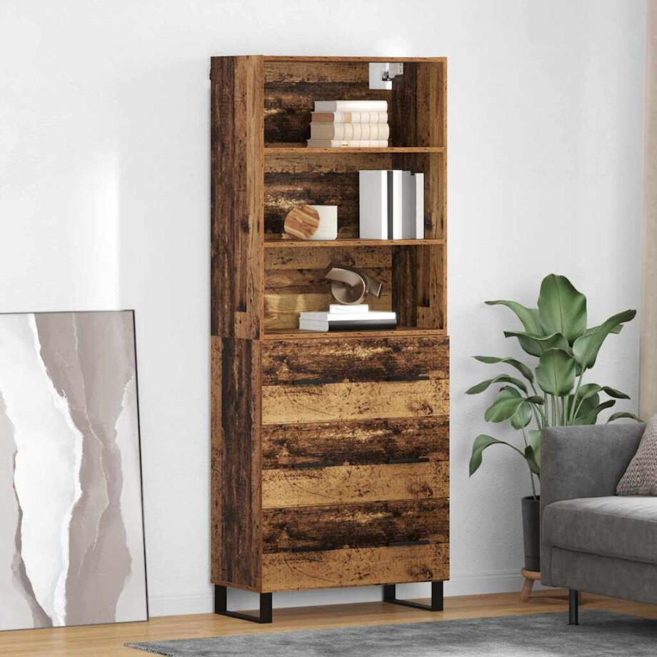 vidaXL Hoge kast met lade 2 pcs Oudhout Bewerkt hout afbeelding 1