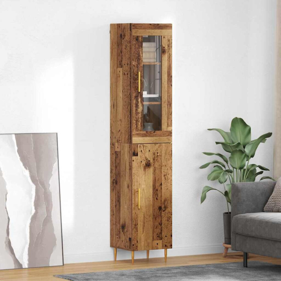 vidaXL Hoge kast 2 pcs Oud Hout Bewerkt hout afbeelding 1