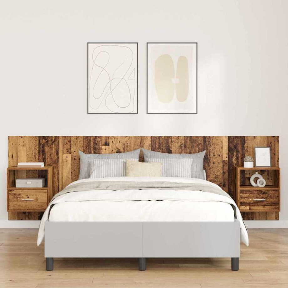 vidaXL Hoofdbord Met Kast met lade 3 pcs Oud Hout Bewerkt hout afbeelding 1