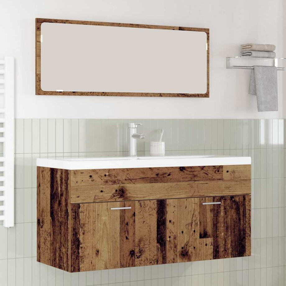 vidaXL Badkamerkast met opslag Oudhout 100 x 38,5 x 46 cm Bewerkt hout afbeelding 1