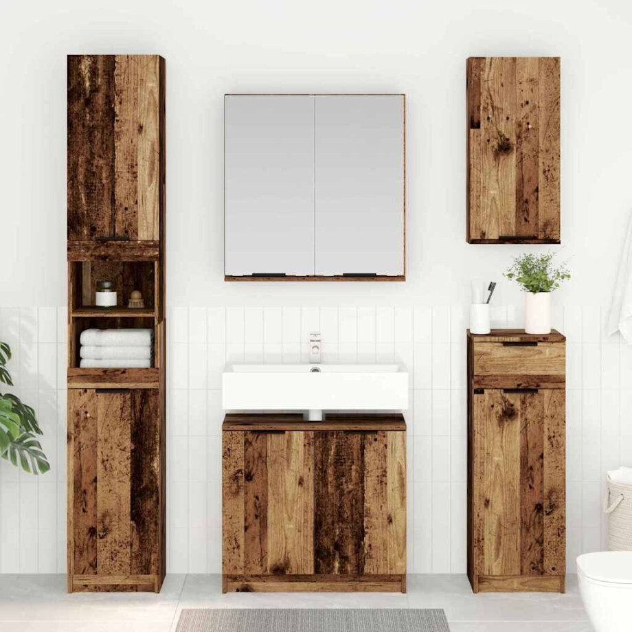 vidaXL Badkamerkastenset met plank met opslag Oud Hout Bewerkt hout afbeelding 1