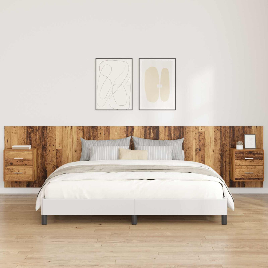 vidaXL Hoofdbord Met Kast met lade 3 pcs Oud Hout Bewerkt hout afbeelding 1