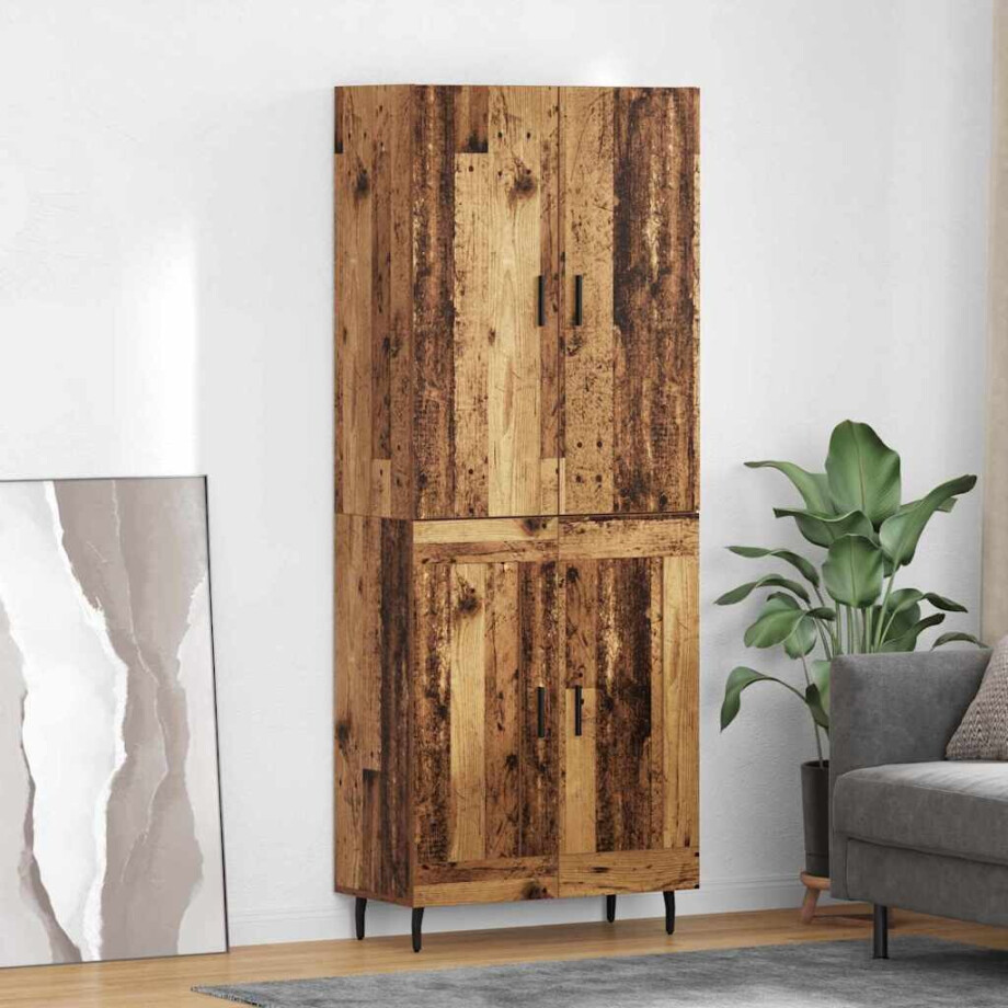 vidaXL Hoge kast 2 pcs Oud Hout Geengineerd Hout en Glas afbeelding 1