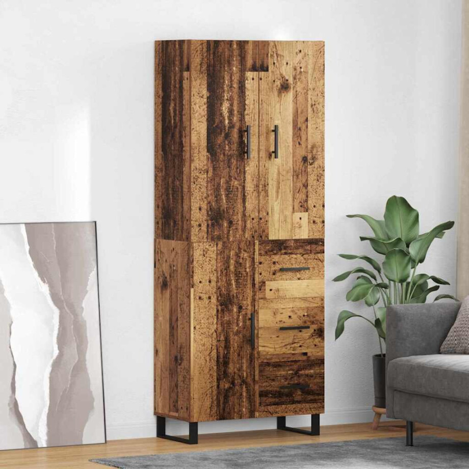 vidaXL Hoge kast met lade 2 pcs Oud Hout 69,5 x 34 x 180 cm vidaXL Hoge kast met lade 2 pcs Oud Hout 69,5 x 34 x 180 cm afbeelding 1