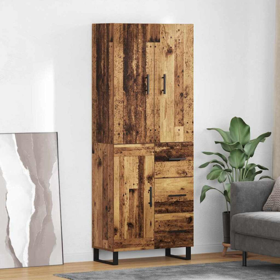 vidaXL Hoge kast met lade 2 pcs Oud Hout 69,5 x 34 x 180 cm vidaXL Hoge kast met lade 2 pcs Oud Hout 69,5 x 34 x 180 cm afbeelding 1