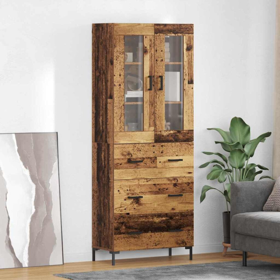 vidaXL Hoge kast met lade 2 pcs Oudhout Bewerkt hout vidaXL Hoge kast met lade 2 pcs Oudhout Bewerkt hout afbeelding 1