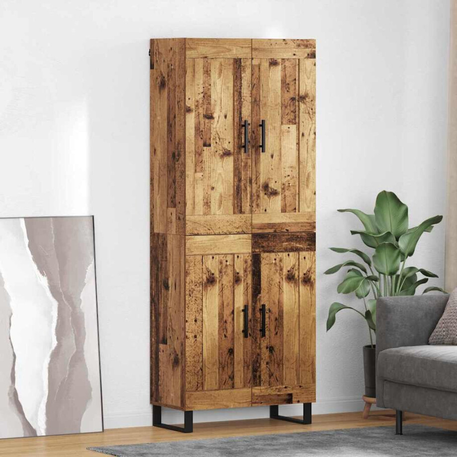 vidaXL Hoge kast Oudhout 69,5 x 34 x 180 cm Bewerkt hout afbeelding 1