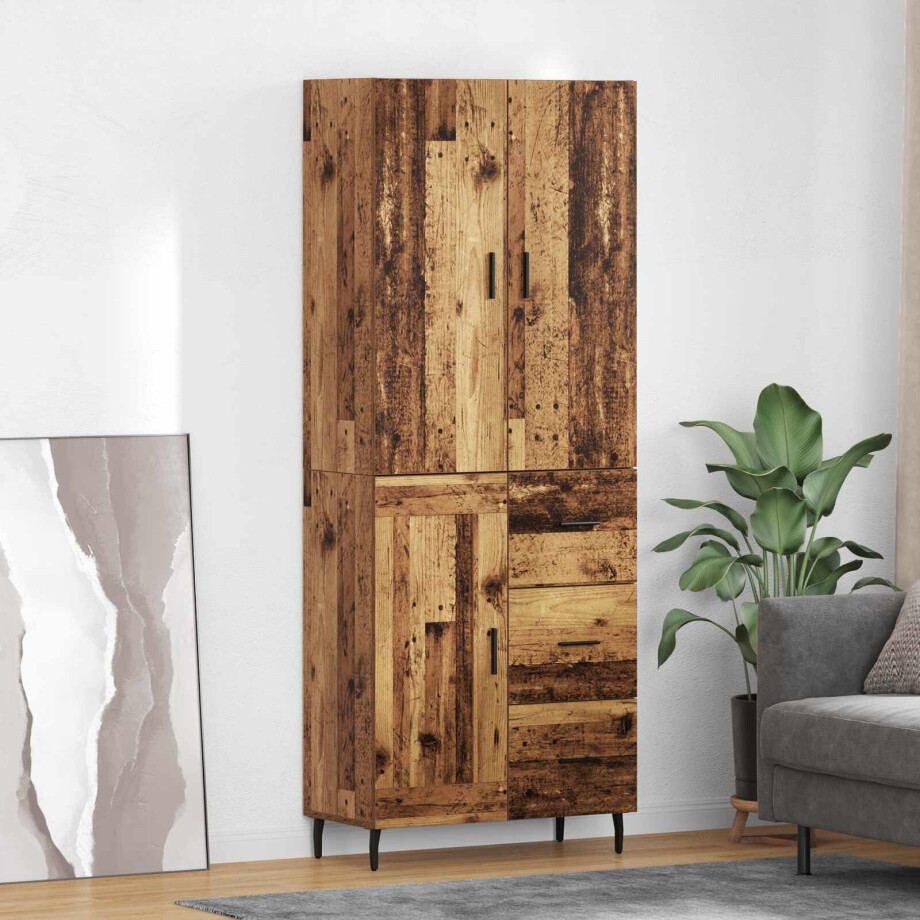 vidaXL Hoge kast met lade 2 pcs Oud Hout Geengineerd Hout en Glas vidaXL Hoge kast met lade 2 pcs Oud Hout Geengineerd Hout en Glas afbeelding 1