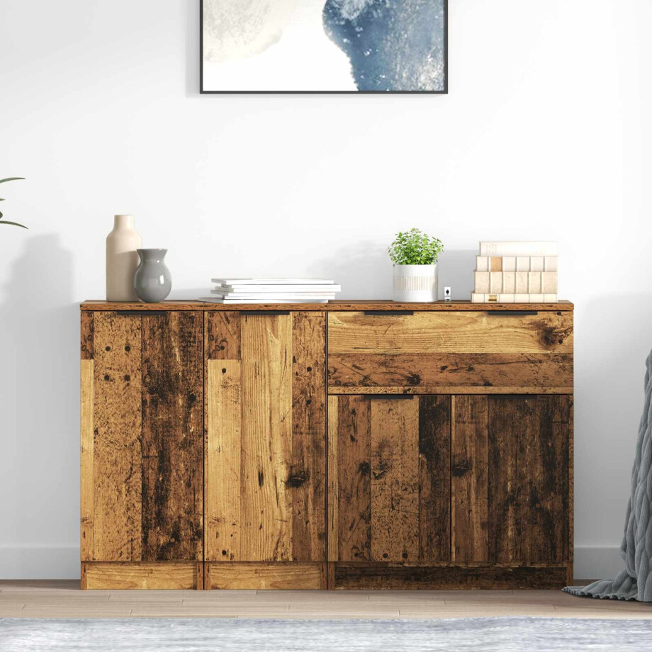 vidaXL Dressoir met lade 3 pcs Oud Hout Bewerkt hout afbeelding 1
